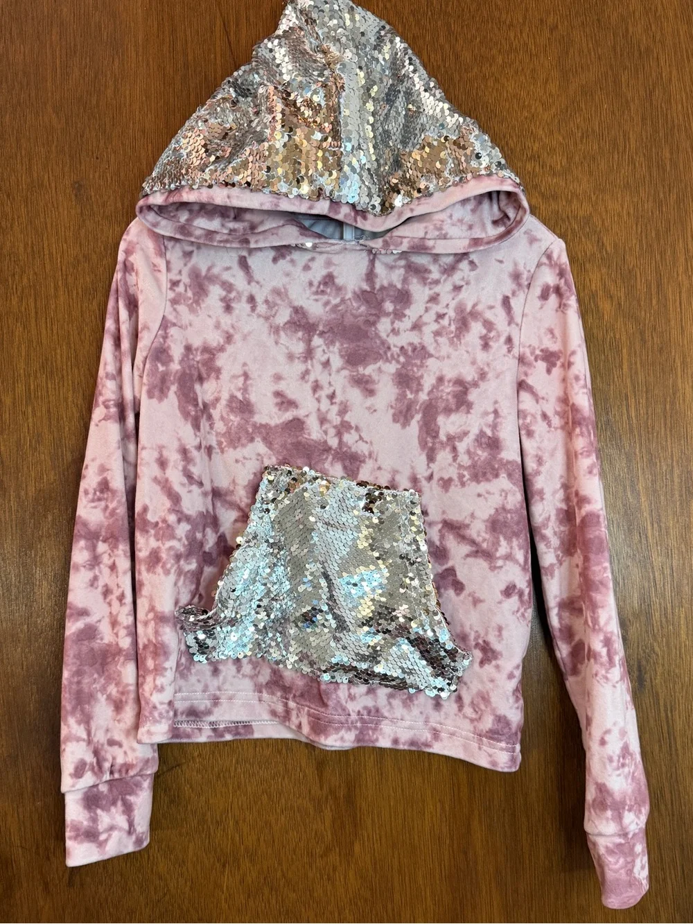 Sunset Sky Girls Velour Tie Dye Sequin Hoodie & Jogger Pants Set - Size 7/8